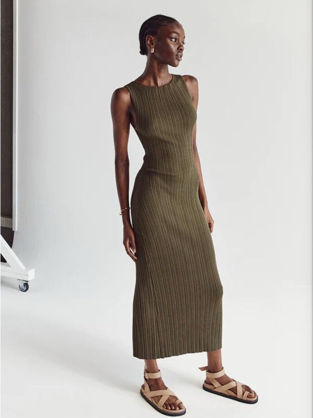 DISSH Sienna Knit Midi Dress in Olive Green